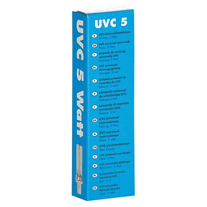 Oase Ersatzlampe Algenstopp UVC - 5 W - Abbildung einer UVC 5 Watt Lampe, ideal für Aquarien und Teiche, zur effektiven Wasserklärung und Algenbekämpfung.