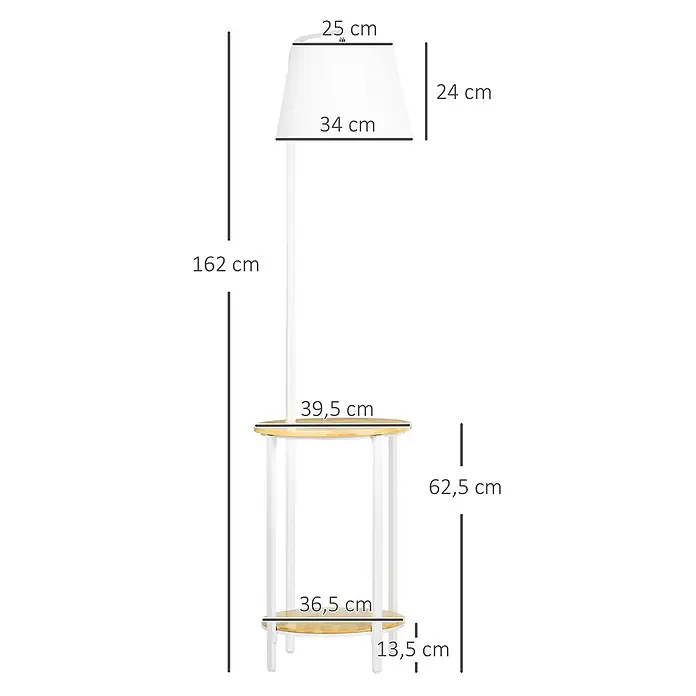 Homcom Stehleuchte - 40 W, Höhe: 162 cm, Weiß, Weiß, E27 - Weiße Stehlampe mit integriertem Beistelltisch und unterer Ablage in Naturholzoptik.