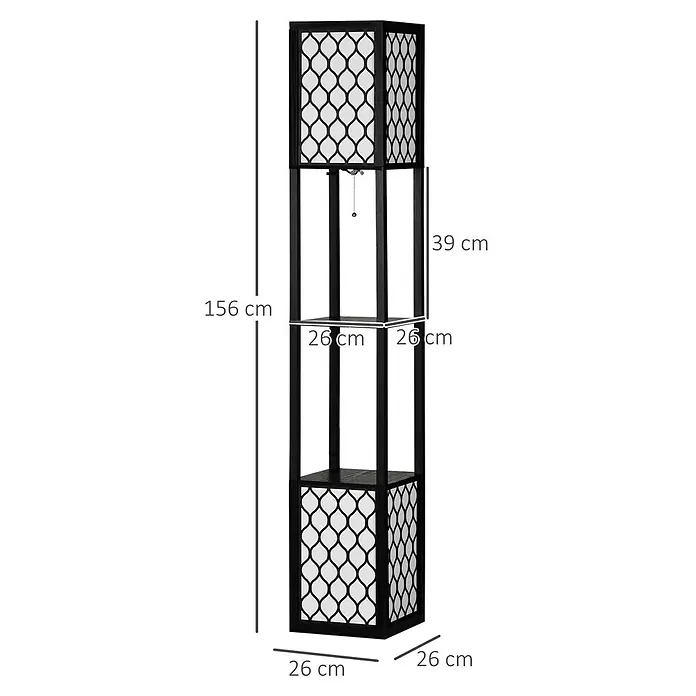 Homcom Stehleuchte - 40 W, Höhe: 156 cm, Schwarz, Schwarz - Schwarze Stehlampe mit geometrischen weißen Schirmen und offenen Regalen. Misst 156 cm hoch, 26x26 cm breit.