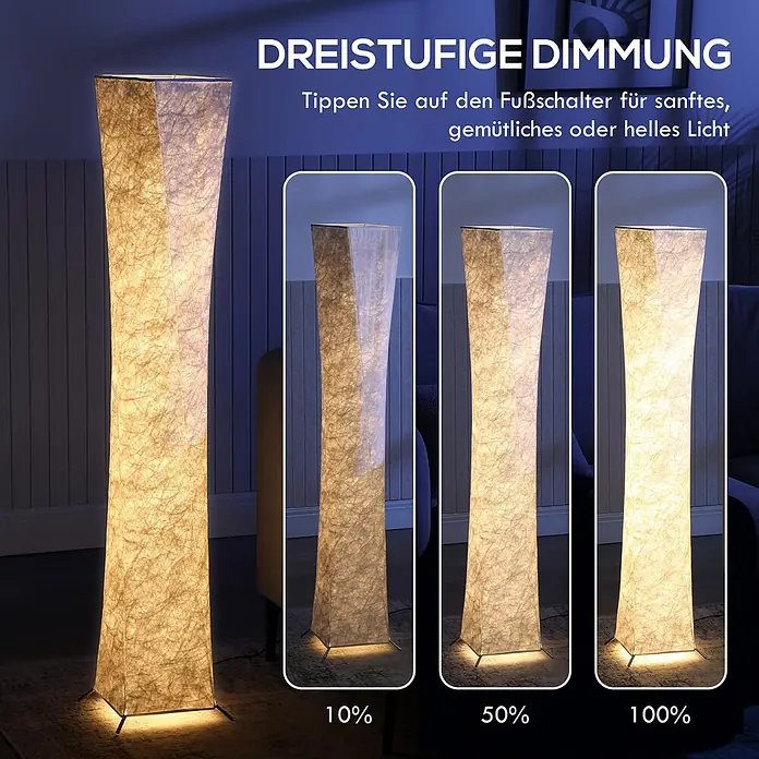 Homcom Stehleuchte - 12 W, Silberton, Weiß, Silberton, Weiß - Stehleuchte mit texturiertem Schirm zeigt drei Dimmstufen: 10%, 50% und 100% für anpassbares Licht.
