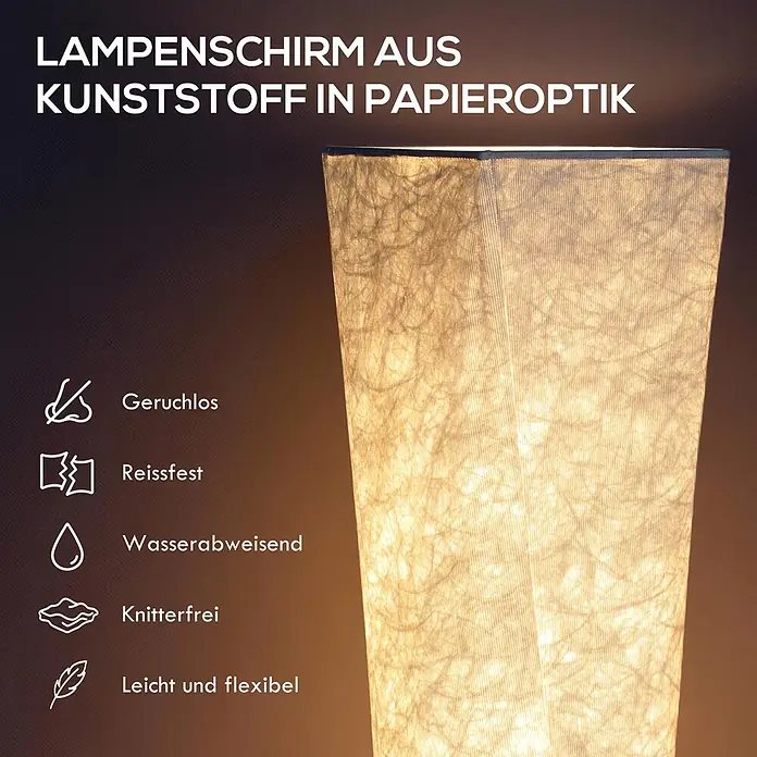 Homcom Stehleuchte - 12 W, Silberton, Weiß, Silberton, Weiß - Beleuchteter Lampenschirm aus reißfestem Kunststoff in Papieroptik. Geruchlos, wasserabweisend, knitterfrei, leicht und flexibel.