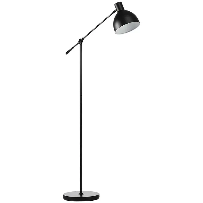 Homcom Stehleuchte - 40 W, Schwarz, Schwarz, E27 - Schwarze Stehlampe aus Metall mit verstellbarem Arm und weißer Schirminnenseite, auf rundem Fuß.