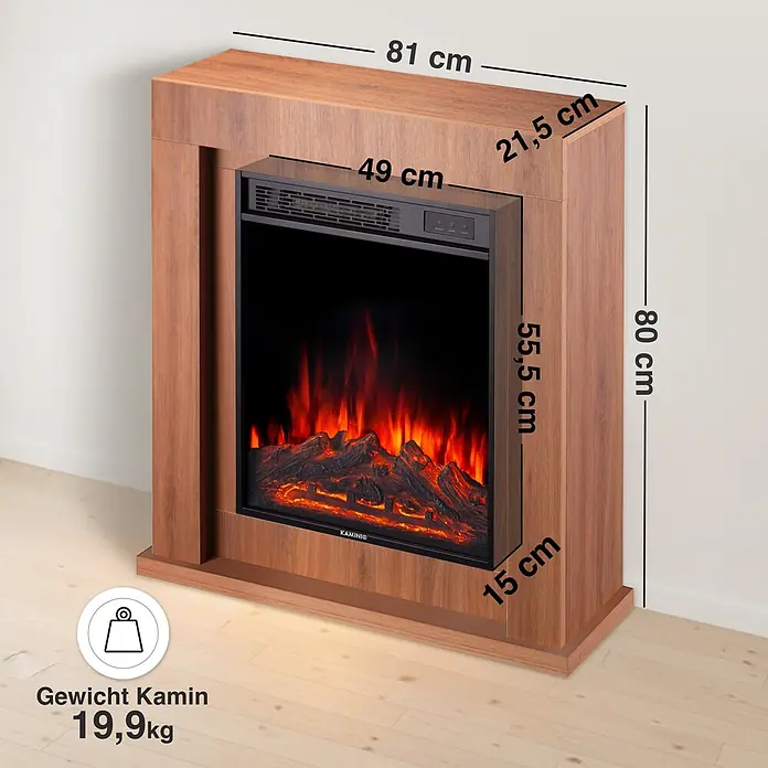 Elektrischer Kamin KAMINIO Matti 32 - 21,5 x 81 x 80 cm, Eiche - Brauner elektrischer Kamin mit Holzverkleidung und Flammeneffekt, 81x80x21,5 cm, 19,9 kg.