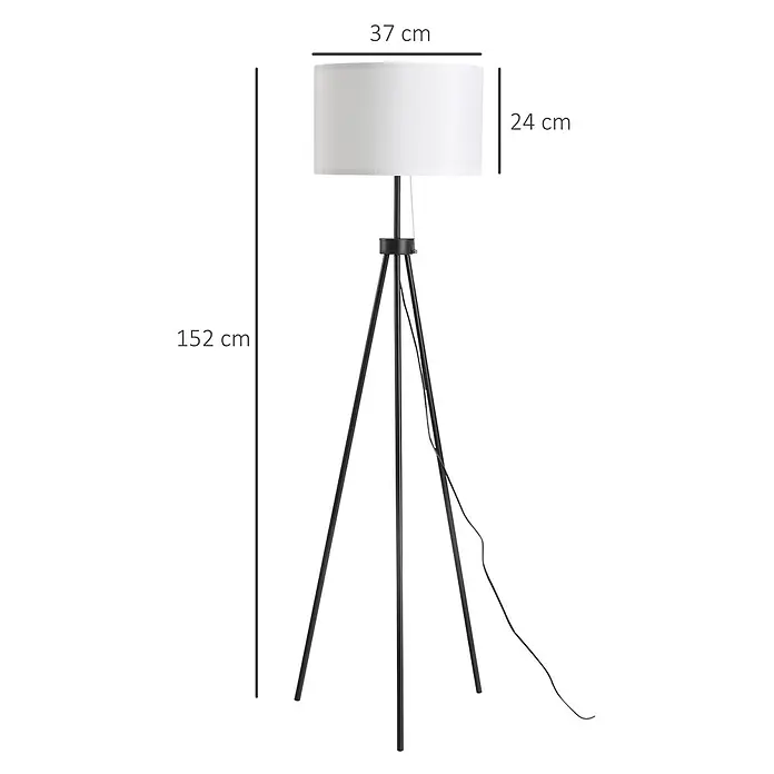 Homcom Stehleuchte - 40 W, Höhe: 152 cm, Schwarz, Weiß, E27 - Schwarze Dreibein-Stehleuchte mit weißem Zylinderschirm. H 152 cm, Schirm Ø 37 x H 24 cm.