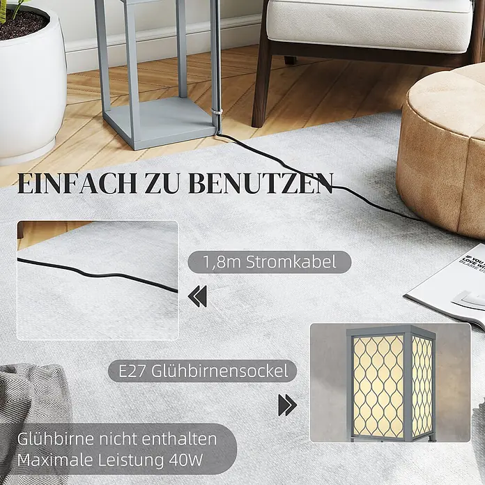 Homcom Stehleuchte - 40 W, Hellgrau, Weiß, Hellgrau, Weiß - Graue Stehleuchte mit gemusterten Seiten und 1,8m Kabel, E27-Fassung, max. 40W. Glühbirne nicht enthalten.