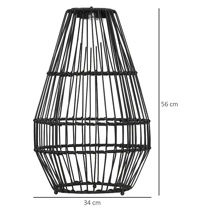 Outsunny Campinglampe - 34 x 34 x 56 cm - Schwarzer geflochtener Rattan-Pendellampenschirm, 56 cm hoch und 34 cm breit.