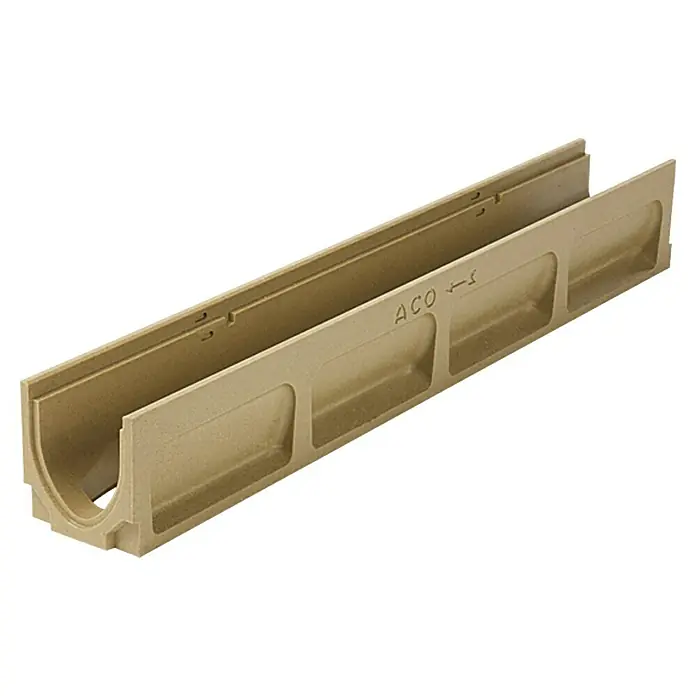 ACO Galaline Rinnenkörper mit Ablauföffnung - 100 x 13,5 x 13,8 cm, Polymerbeton - ACO Entwässerungsrinne aus Polymerbeton, robust und langlebig für effektive Oberflächenentwässerung im Außenbereich.