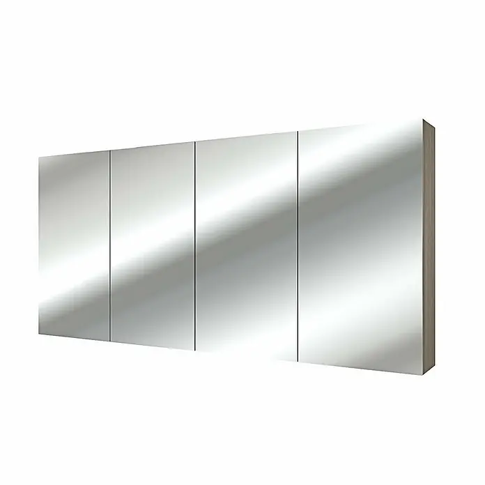 AcquaVapore Spiegelschrank Fertigdusche City-SPS-B160-F09-2xLED-EBox - B x H: 16 x 75 cm - Viertüriger Spiegelschrank mit hellem Holzdekorrahmen für das Badezimmer.