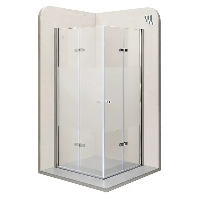 i-flair Eckdusche DK99MF80x100 - Beschichtet, Silber, Stärke: 6 mm - Eck-Duschkabine mit klaren und mattierten Glaspaneelen, Chromscharnieren und Doppeltüren.