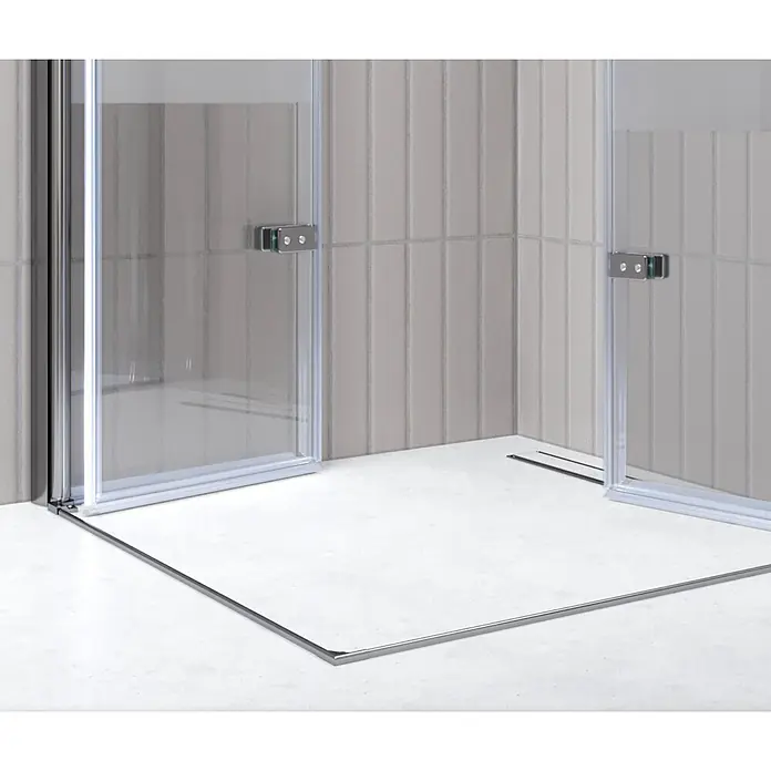 i-flair Eckdusche DK99MF80x100 - Beschichtet, Silber, Stärke: 6 mm - Eckduschkabine mit Klarglas und silbernen Profilen, bodengleichem Zugang und flacher Bodenschiene als Wasserstopp.