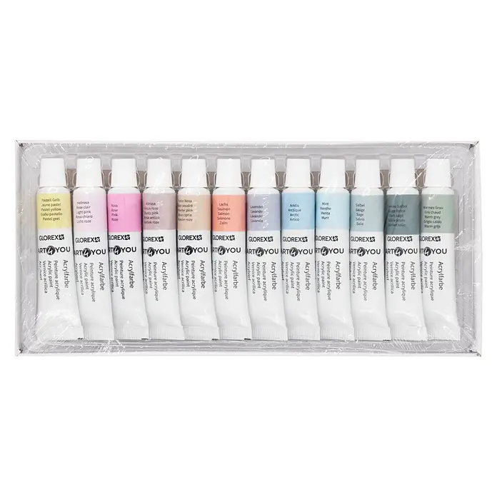 Acrylfarben-Set Pastell - 12 Stk. x 12 ml, Pastell / Mehrfarbig - 12er-Set Pastell-Acrylfarben in Tuben.