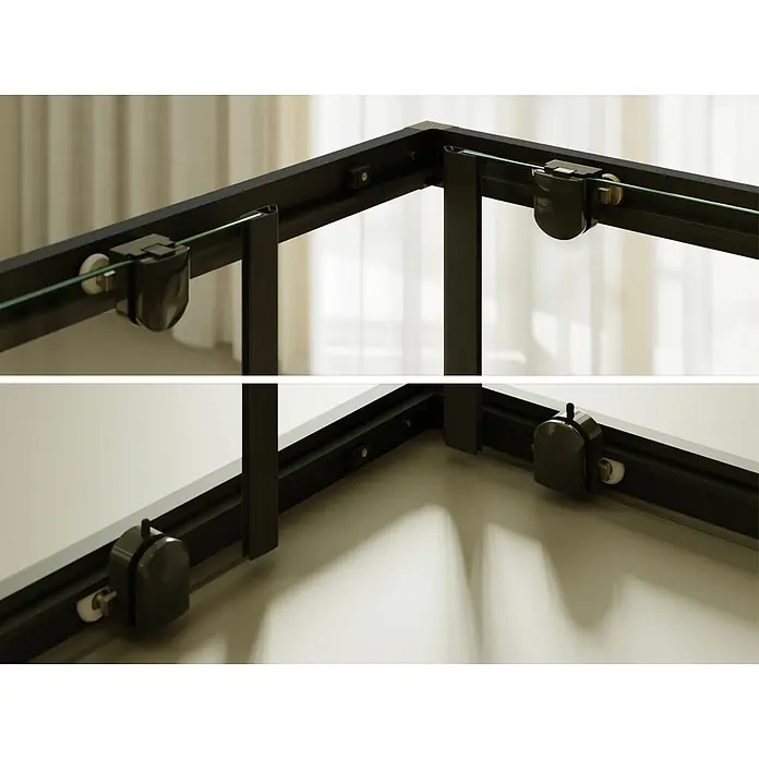 i-flair Eckdusche DK79C70x85 - Beschichtet, Schwarz, Stärke: 6 mm - Schwarzer Duschkabinenrahmen aus Metall mit Klarglasscheiben, Eckverbindungen und Rollenmechanismen.