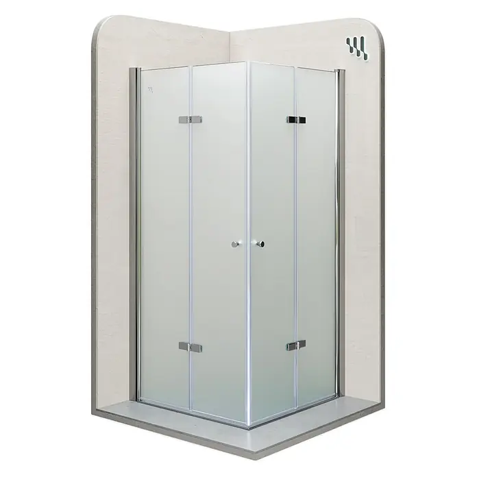 i-flair Eckdusche DK99FR70x95 - Beschichtet, Silber, Stärke: 6 mm - Eckduschkabine mit Milchglas-Paneelen und Chromrahmen, mit aufklappbaren Doppeltüren.