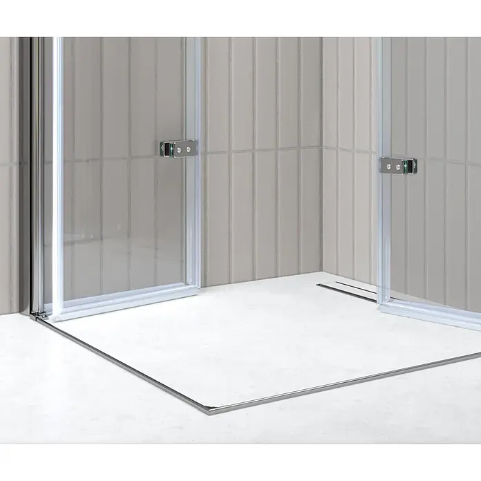i-flair Eckdusche Emma 80x90x180 cm - Beschichtet, Silber, Stärke: 6 mm - Eckdusche mit Klarglaswänden und Chromprofilen, inklusive flachem Bodendichtungsprofil.