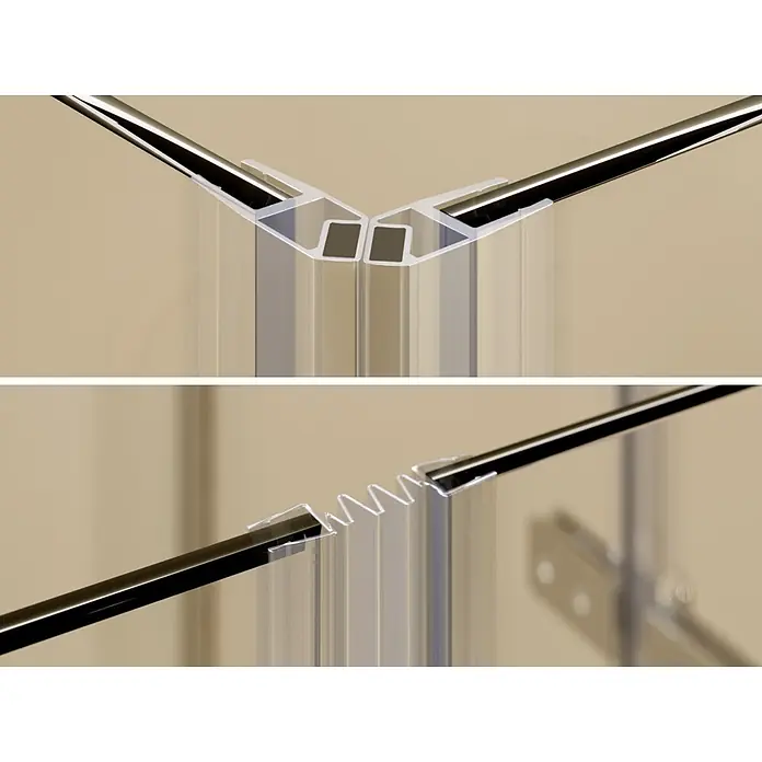 i-flair Eckdusche DK19MF90x70 - Beschichtet, Silber, Stärke: 6 mm - Profile für Duschdichtungen aus klarem Kunststoff: abgewinkelter Magnetanschluss und gerade flexible Faltdichtung für Glaspaneele.