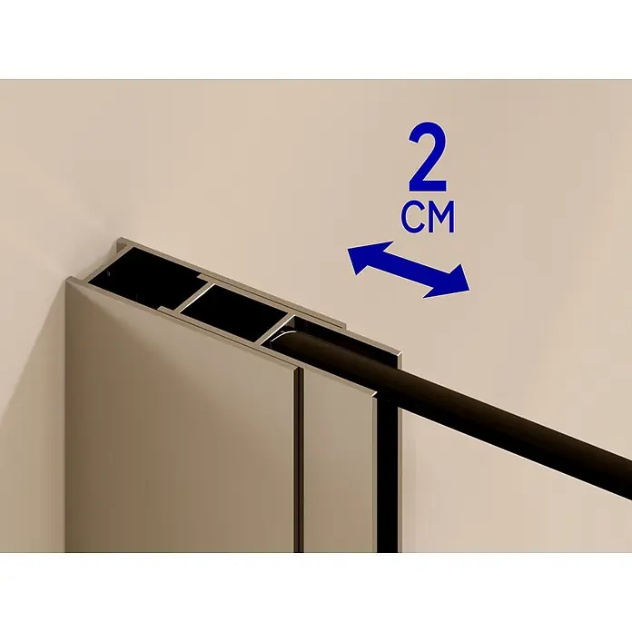 i-flair Eckdusche DK19MF90x70 - Beschichtet, Silber, Stärke: 6 mm - Silbrige Schiebetürschiene aus Metall mit schwarzem Innenraum und 2 cm Anpassungsanzeige.