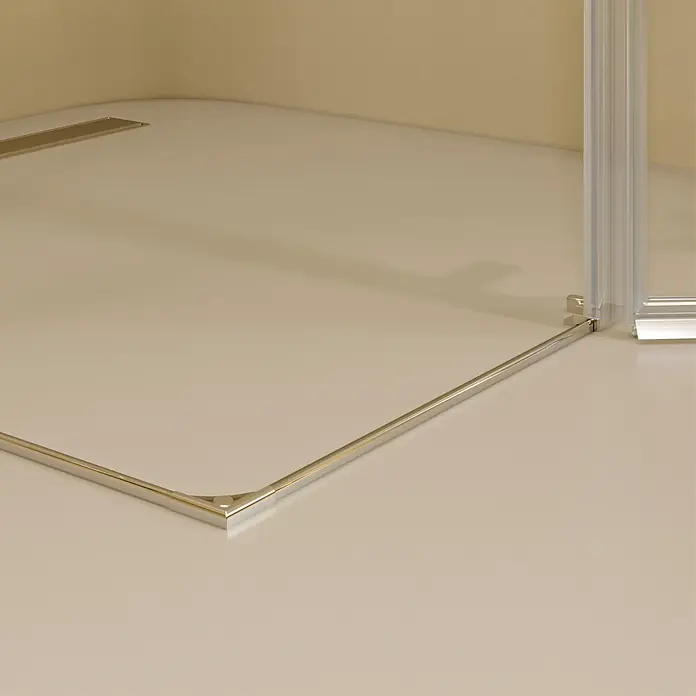 i-flair Eckdusche DK19MF90x70 - Beschichtet, Silber, Stärke: 6 mm - Cremefarbene Duschwanne mit linearem Ablauf und poliertem Chrom-Basisrahmen, bereit für eine Duschkabine.