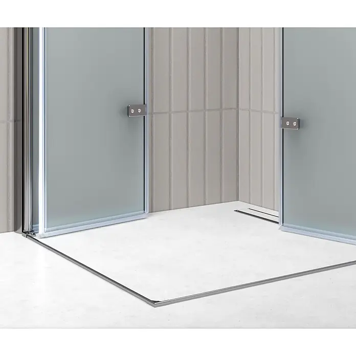 i-flair Eckdusche DK99FR75x115 - Beschichtet, Silber, Stärke: 6 mm - Milchglas-Duschkabine mit Chromrahmen und linearem Bodenablauf.