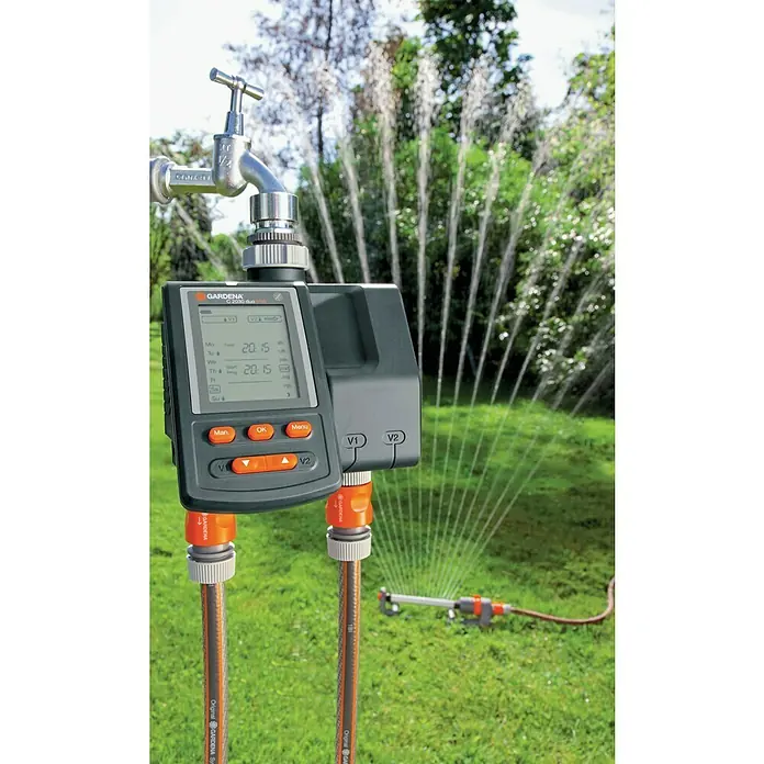 Gardena Bewässerungscomputer MultiControl Duo - Bewässerungsdauer: 1 min - 3,59 h, ¾″ - Bewässerungscomputer GARDENA C 2030 duo plus mit digitalem Display und zwei unabhängigen Ausgängen für die Bewässerung im Garten.