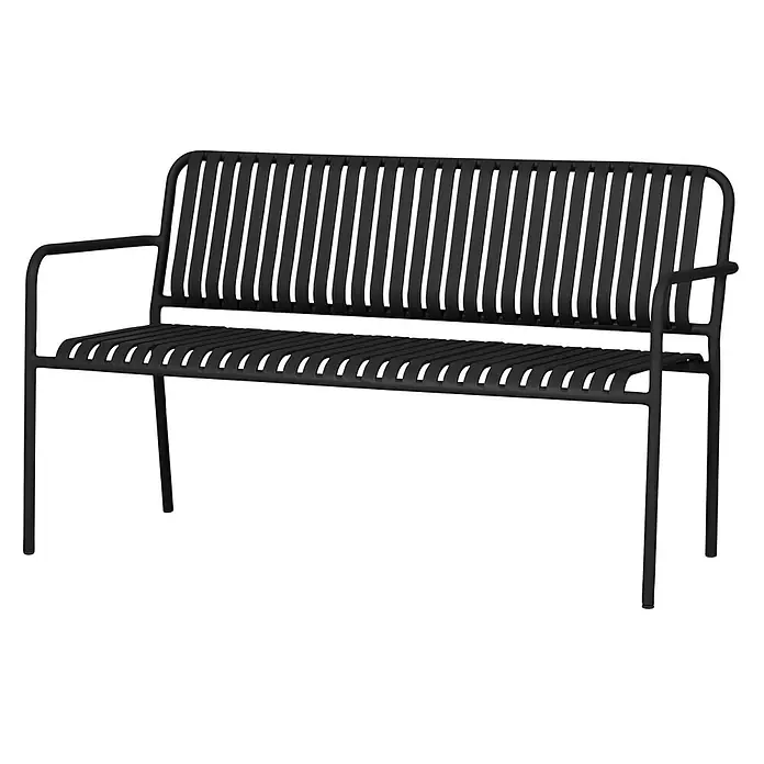 Ebuy24 Gartenbank Stella 2er-Set - B x T x H: 140 x 140 x 83 cm, Aluminium., Schwarz - Robuste schwarze Metallbank mit Lamellensitz und Armlehnen für drinnen und draußen.