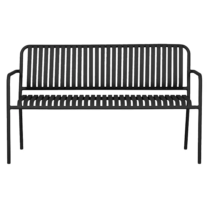 Ebuy24 Gartenbank Stella 2er-Set - B x T x H: 140 x 140 x 83 cm, Aluminium., Schwarz - Schwarze Metallbank mit Lamellenlehne und -sitz.