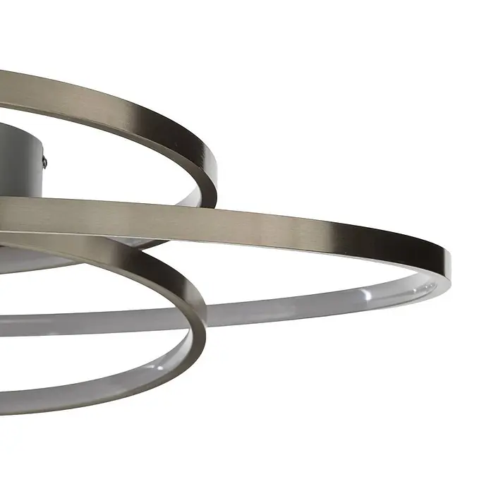 Lindby Deckenleuchte Joline - L x B x H: 60 x 60 x 14,5 cm, alu / grau / zink, alu / grau / zink - Moderne Leuchte mit überlappenden Ringen aus gebürstetem Metall und integrierten LED-Streifen.