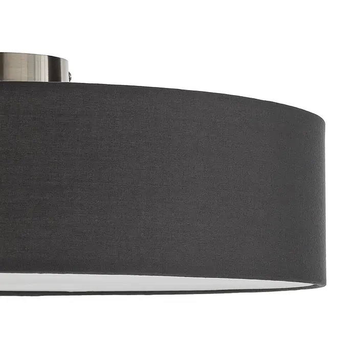 Lindby Deckenleuchte Sebatin - alu / grau / zink, alu / grau / zink, E27 - Dunkelgrauer Stofflampenschirm mit gebürsteter Metallhalterung.