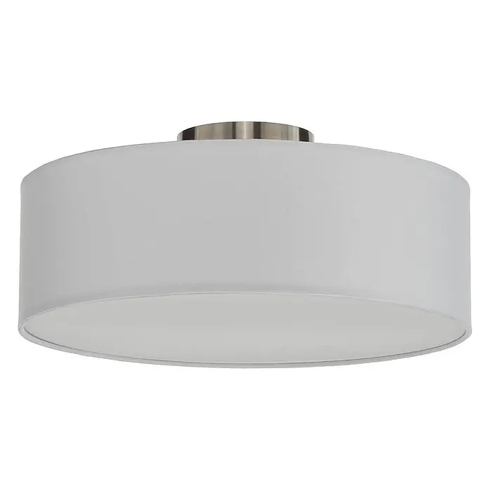 Lindby Deckenleuchte Sebatin - L x B x H: 40 x 40 x 17 cm, weiß / opal, E27 - Weiße zylindrische Deckenleuchte mit gebürsteter Metallbasis.