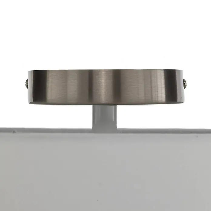 Lindby LED Textil Deckenleuchte rund 40 cm, Deckenlampe Stoff creme -  - Deckenbaldachin aus gebürstetem Metall mit zentralem Träger, verbunden mit hellgrauem Leuchtenkörper.