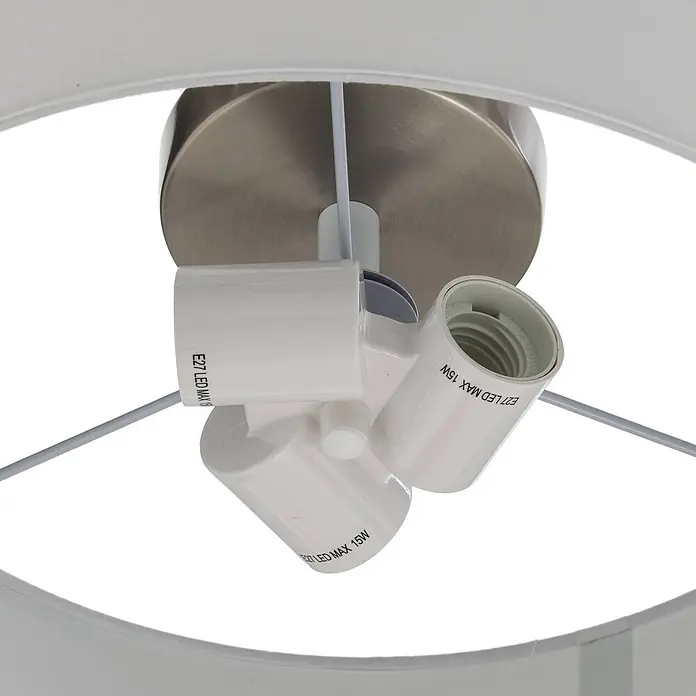 Lindby LED Textil Deckenleuchte rund 40 cm, Deckenlampe Stoff creme -  - Drei weiße E27 LED-Lampenfassungen, je max. 15W, an einer gebürsteten Metall-Deckenplatte innerhalb eines weißen Lampenschirms.