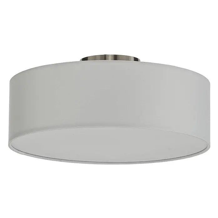 Lindby LED Textil Deckenleuchte rund 40 cm, Deckenlampe Stoff creme -  - Deckenleuchte mit weißem zylindrischem Schirm und gebürsteter Metallbasis.