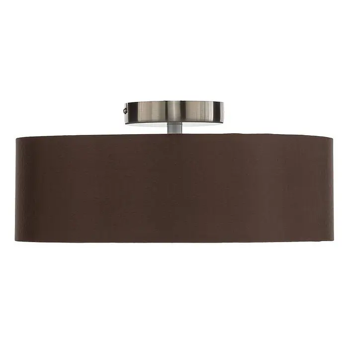Lindby Deckenleuchte Sebatin - L x B x H: 40 x 40 x 17 cm, braun / rost, E27 - Braune ovale Deckenleuchte aus Stoff mit gebürsteter Metallbasis.