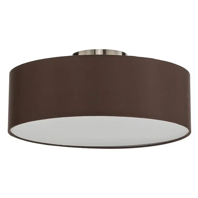 Lindby Deckenleuchte Sebatin - L x B x H: 40 x 40 x 17 cm, braun / rost, E27 - Zylindrische braune Stoff-Deckenleuchte mit gebürsteter Metallbasis.