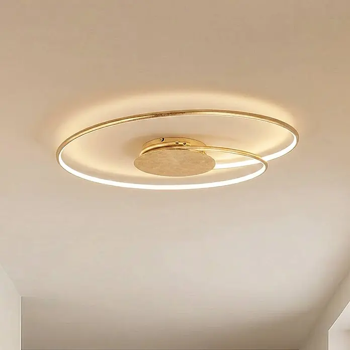 Lindby Deckenleuchte Joline - L x B x H: 74 x 74 x 5,2 cm, messing / gold - Goldene spiralförmige LED-Deckenleuchte.