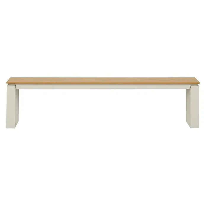Ebuy24 Gartenbank Martinus - B x T x H: 36 x 180 x 43 cm, Aluminium, Nonwood., Teak - Rechteckige Bank mit hellbrauner Holzplatte und hellgrauen Beinen.