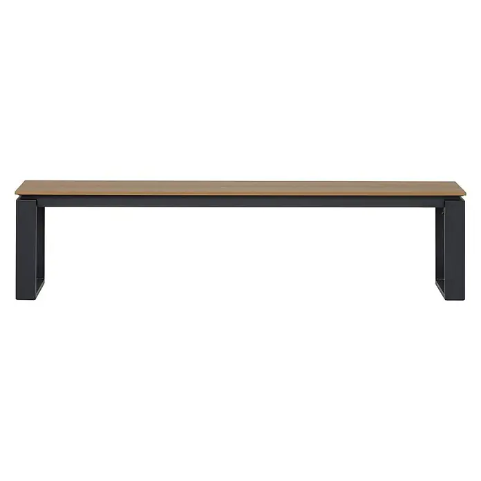 Ebuy24 Gartenbank Martinus - B x T x H: 36 x 180 x 43 cm, Aluminium, Nonwood., Walnuss - Rechteckige Bank mit heller Holzoptik-Platte und dunkelgrauem Metallgestell.