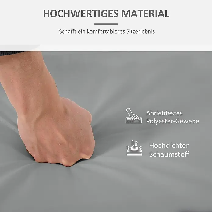 Outsunny Sitzauflage Niederlehner - Niederlehner, 2 Stk., L x B x H: 56 x 52 x 7 cm, Polyester, Hellgrau - Eine Hand drückt in ein graues Kissen aus abriebfestem Polyestergewebe und hochdichtem Schaumstoff für mehr Komfort.