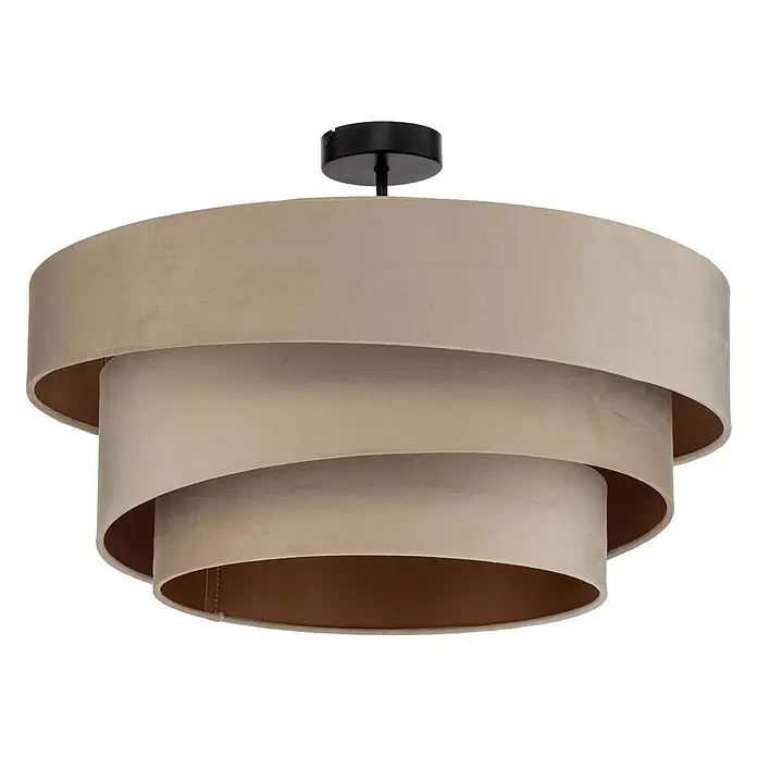 Lindby Deckenleuchte Jusari - L x B x H: 56 x 56 x 36,8 cm, creme / amber, E27 - Deckenleuchte mit gestuftem beigem Samtschirm und kupferfarbener Innenseite.