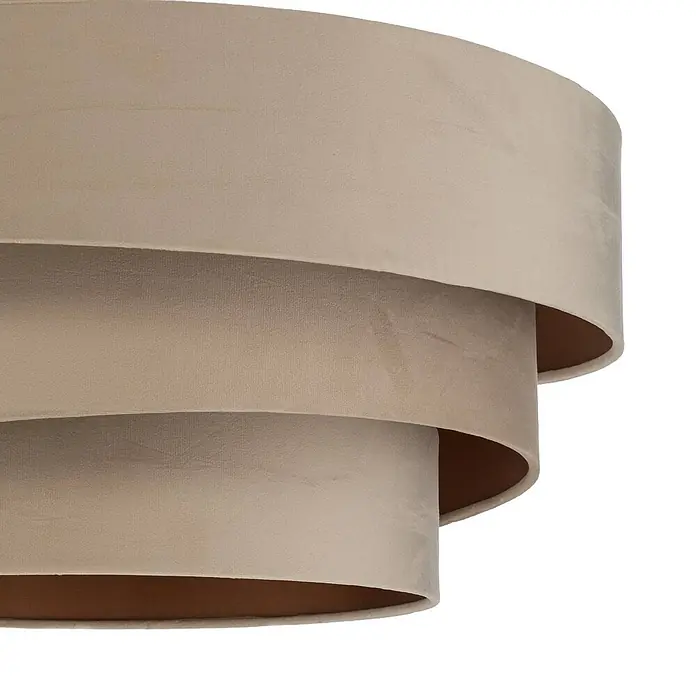 Lindby Deckenleuchte Jusari - L x B x H: 56 x 56 x 36,8 cm, creme / amber, E27 - Gestufter Lampenschirm aus hellbeigem Samt, mit mehreren zylindrischen Schichten und brauner Innenseite.