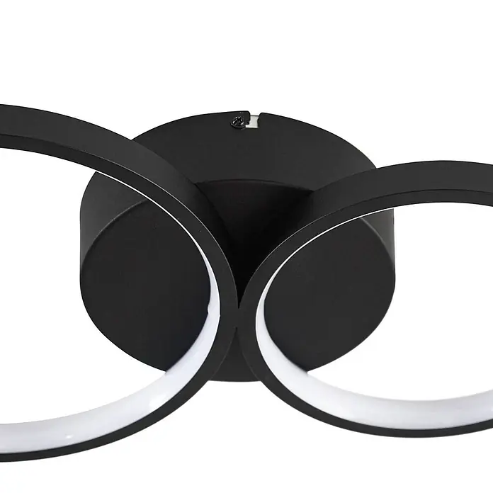 Lindby Deckenleuchte Evengeline - schwarz - Moderne schwarze Deckenleuchte mit verbundenen runden LED-Ringen und weißen Lichtdiffusoren.