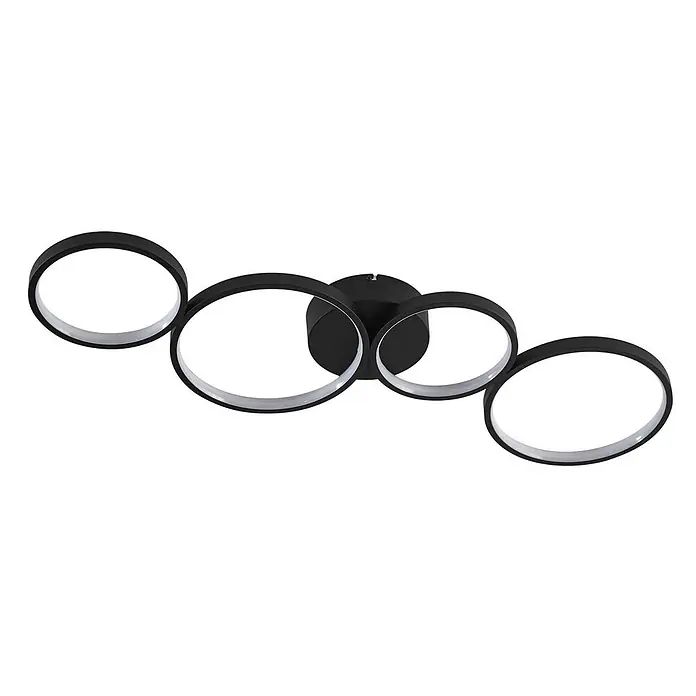 Lindby Deckenleuchte Evengeline - schwarz - Moderne schwarze LED-Leuchte mit vier verbundenen Ringen und weißen, lichtemittierenden Innenflächen.