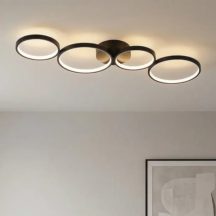 Lindby Deckenleuchte Evengeline - schwarz - Moderne schwarze Ring-Deckenleuchte mit innerer LED-Beleuchtung.