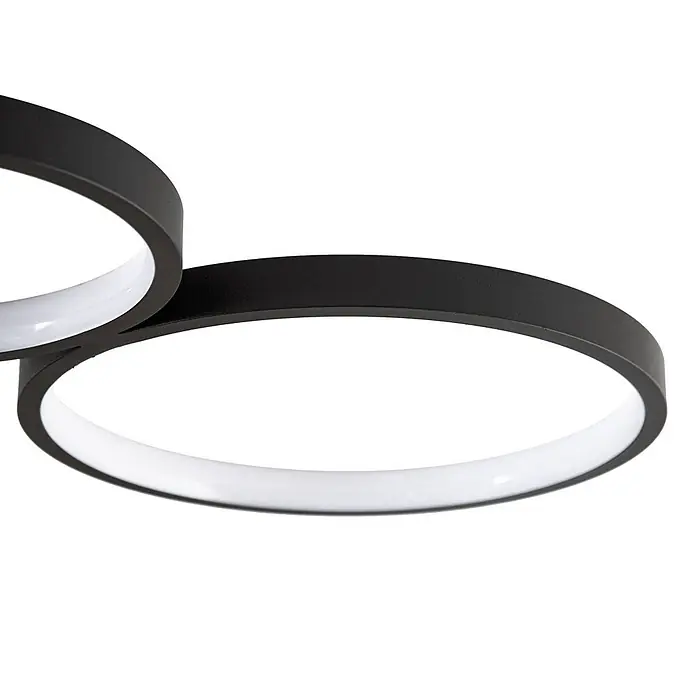 Lindby Deckenleuchte Evengeline - schwarz - Moderne schwarze Ring-LED-Leuchte mit weißen inneren Diffusoren, zwei ineinandergreifend.