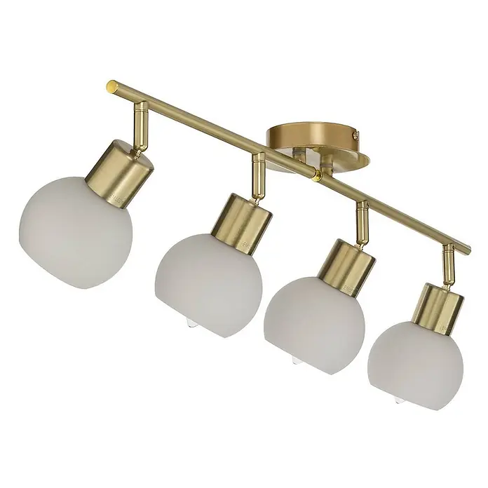 Lindby Deckenleuchte Elaina - messing / gold, E14 - Deckenleuchte aus Messing mit vier verstellbaren Strahlern und mattweißen Glasschirmen.