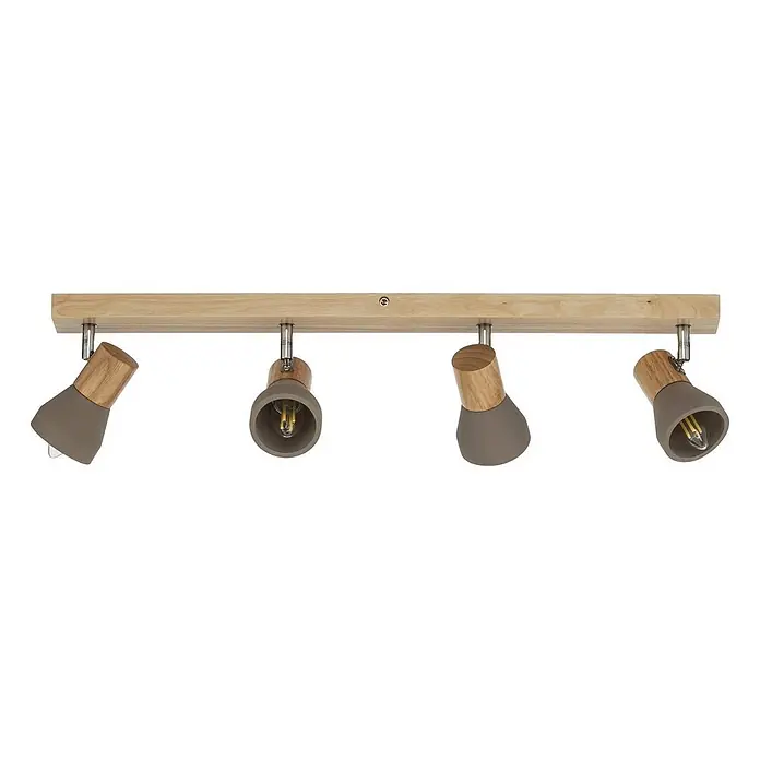 Lindby Deckenstrahler Filiz - Holz hell, alu / grau / zink, E14 - Deckenstrahler aus Holz mit vier verstellbaren, mattgrauen und holzfarbenen Spots.
