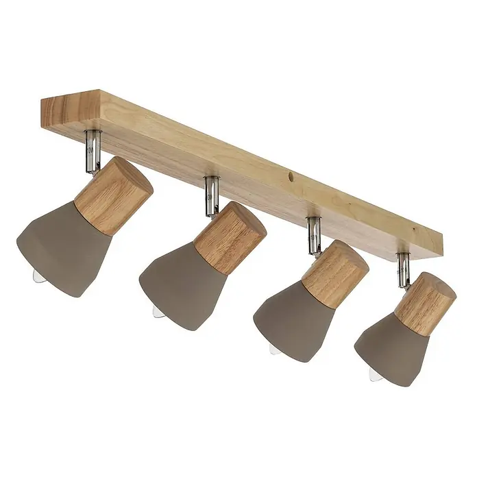 Lindby Deckenstrahler Filiz - Holz hell, alu / grau / zink, E14 - Deckenstrahler aus Holz mit vier verstellbaren taupefarbenen Metallschirmen und Holzdetails.