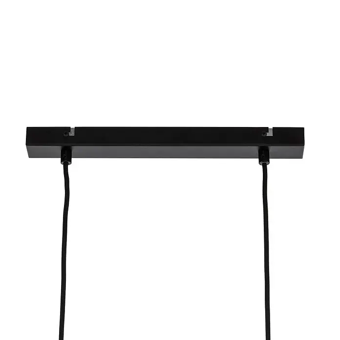Lindby Pendelleuchte Enrique - L x B x H: 90 x 15 x 13 cm, alu / grau / zink, rauchgrau, eiche hell, Schwarz, E27 - Schwarze, rechteckige Deckenleiste mit zwei herabhängenden schwarzen geflochtenen Kabeln.
