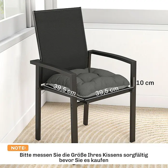 Outsunny Sitzauflage - Gartenstühle, 4 Stk., Polyester, Schaumstoff, Dunkelgrau - Dunkelgrauer Stuhl mit grauem Sitzkissen (39,5x39,5x10 cm).