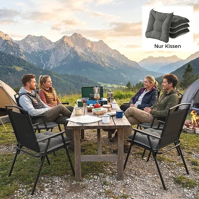 Outsunny Sitzauflage - Gartenstühle, 4 Stk., Polyester, Schaumstoff, Dunkelgrau - Graue Sitzkissen für Campingstühle, bieten Komfort im Freien.