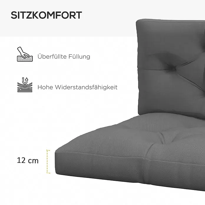 Outsunny Sitzauflage Palettensitzpolster - Dekopaletten, 1 Stk., L x B x H: 120 x 80 x 12 cm, 100% Polyester, Grau - Dicke graue Sitz- und Rückenkissen mit überfüllter Füllung für hohe Widerstandsfähigkeit. Das Sitzkissen ist 12 cm dick.